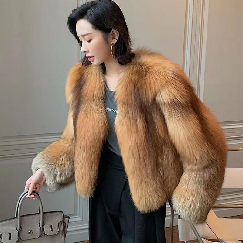 Autumn and winter imitation silver fox hair imitation fur coat women's cotton thickened warm and thin light imitation fur long-sleeved coat
