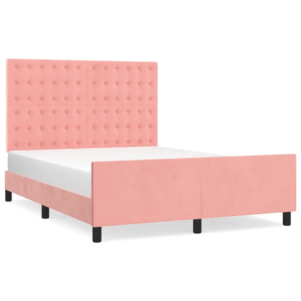 Pink Velvet Bed Frame with Headboard 140 x 200 cm