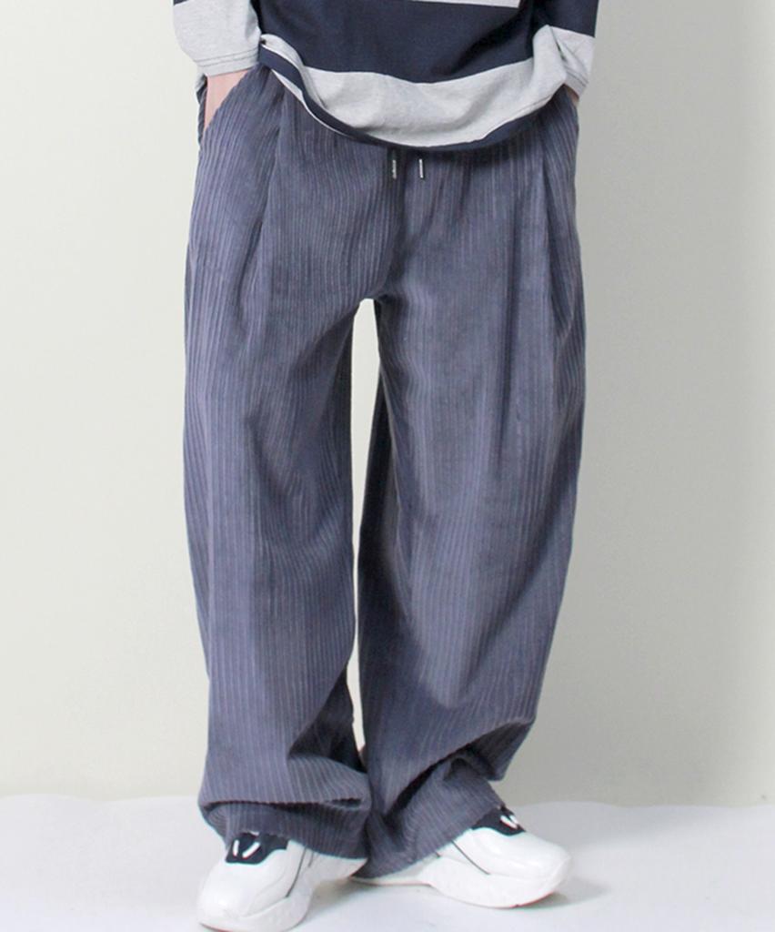 Deumakeu Corduroy Real Wide One-Pleat Pants Grayish Blue