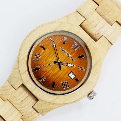 Double D Double Men's Wood Watch, Made with Natural Materials, Features a Date Calendar, Seiko Instruments Movement, Maple Wood (WT-WDW024x02xF), Beig