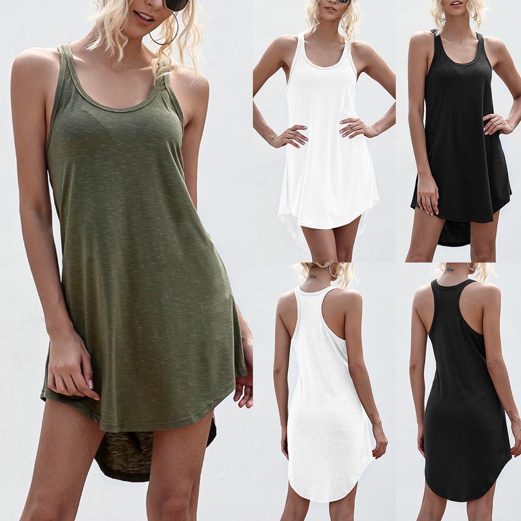 

Женское летнее платье-рубашка без рукавов с I-образной спинкой