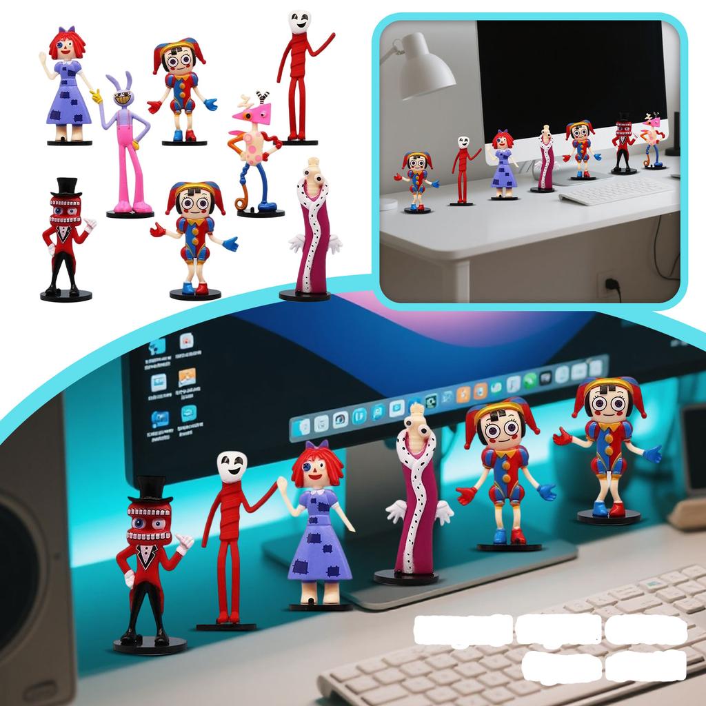 Set of 8 Cartoon Character Figurines Circus Theme Collectible Models Standing Display Cake Toppers Home Office Decoration