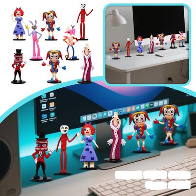 Set of 8 Cartoon Character Figurines Circus Theme Collectible Models Standing Display Cake Toppers Home Office Decoration