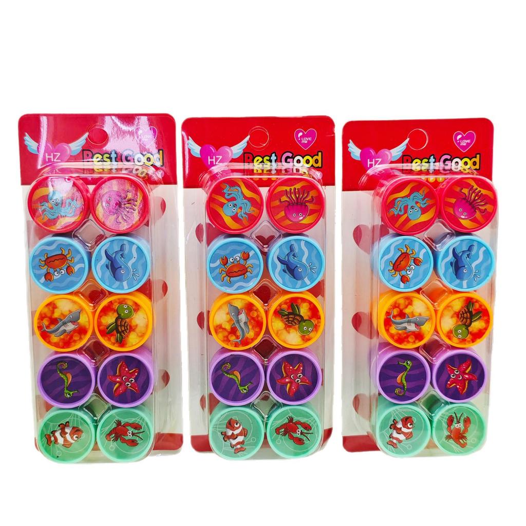Ocean Animals 10-Piece Kids' Washable Stamp Set - Cute, Multiple Patterns for Kindergarten Stamping