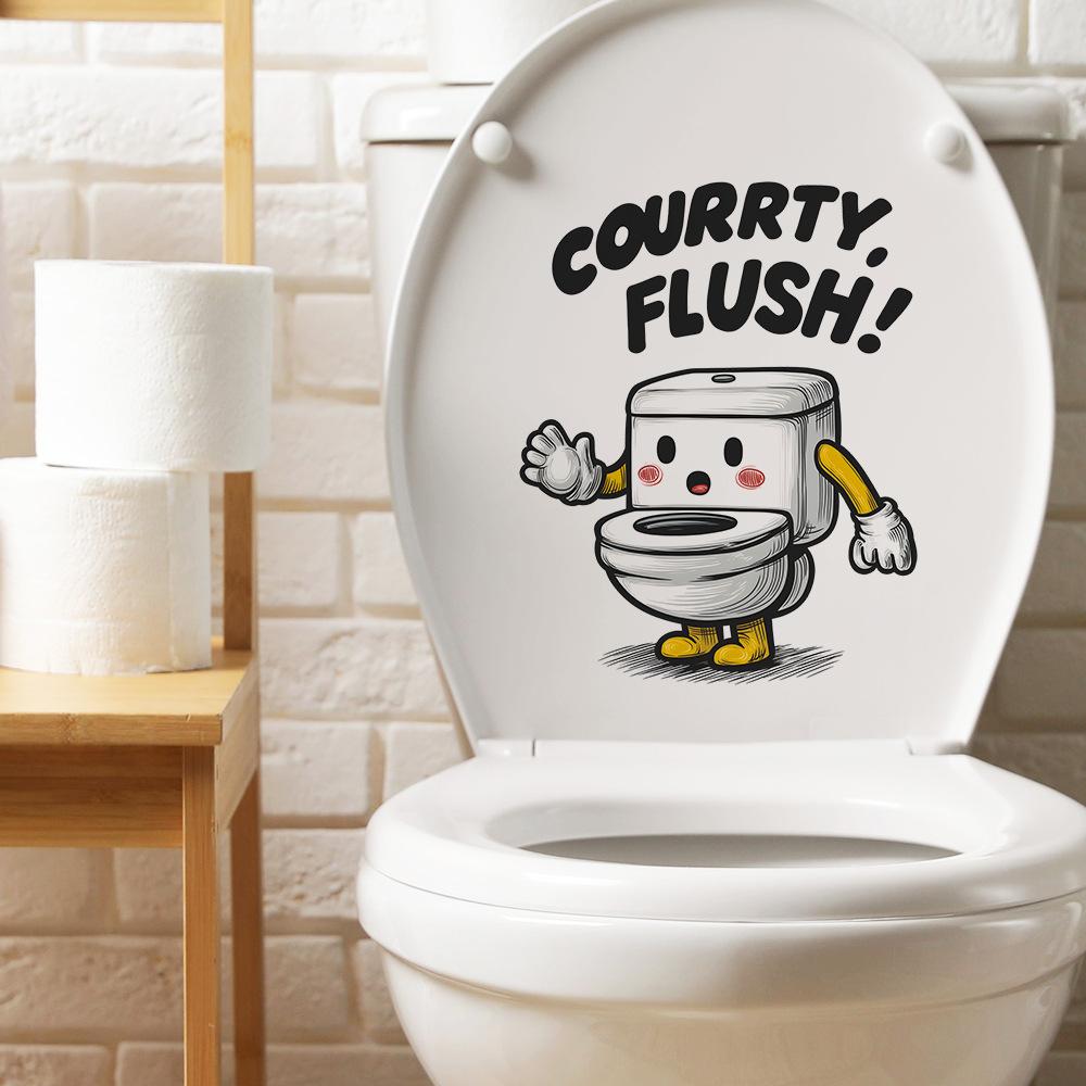 Cartoon Toilettenfiguren und englische Slogans für Badezimmer-Toilette Toiletten-Dekorationsaufkleber