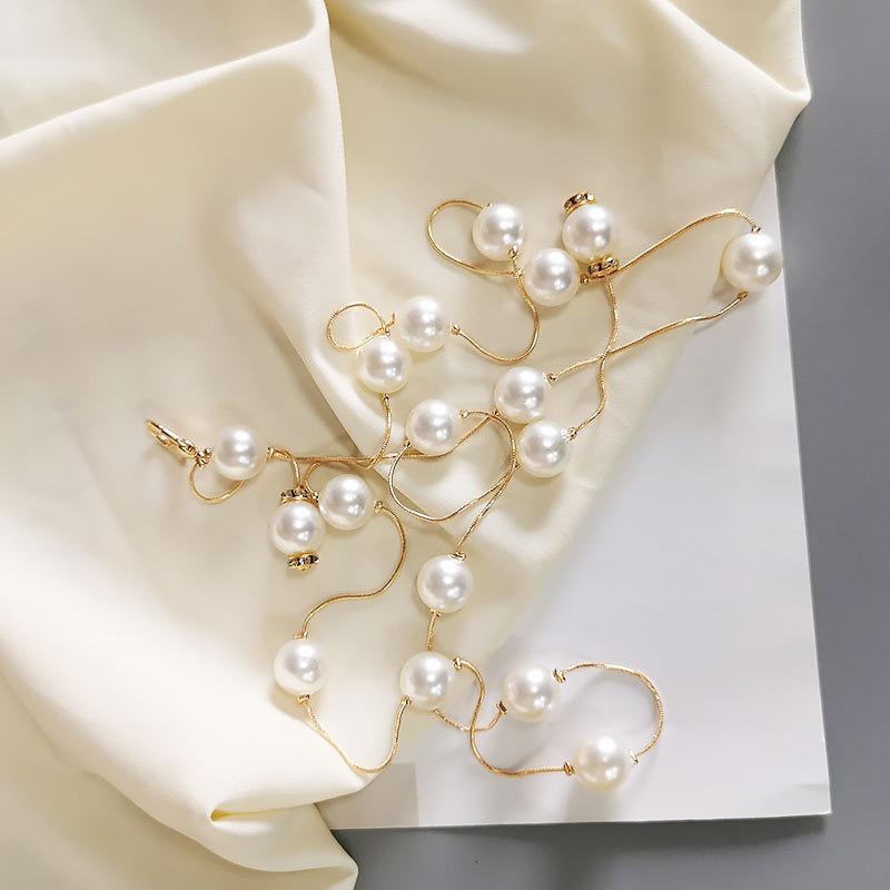 European and American jewelry fashion imitation pearl fringed waist chain women's simple dress decorative belt waist accessories