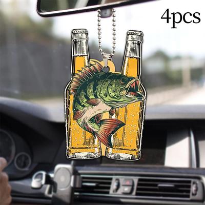 4 Pezzi Pesce Ornamento da Appendere per Auto Portachiavi Ciondoli Regalo Divertente Creativo Decorazioni Specchietto Retrovisore