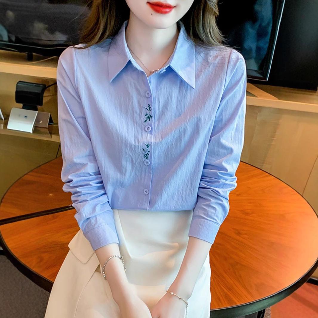 

2025 Spring Women s Embroidered Long Sleeve Blouse - Casual & Versatile XL