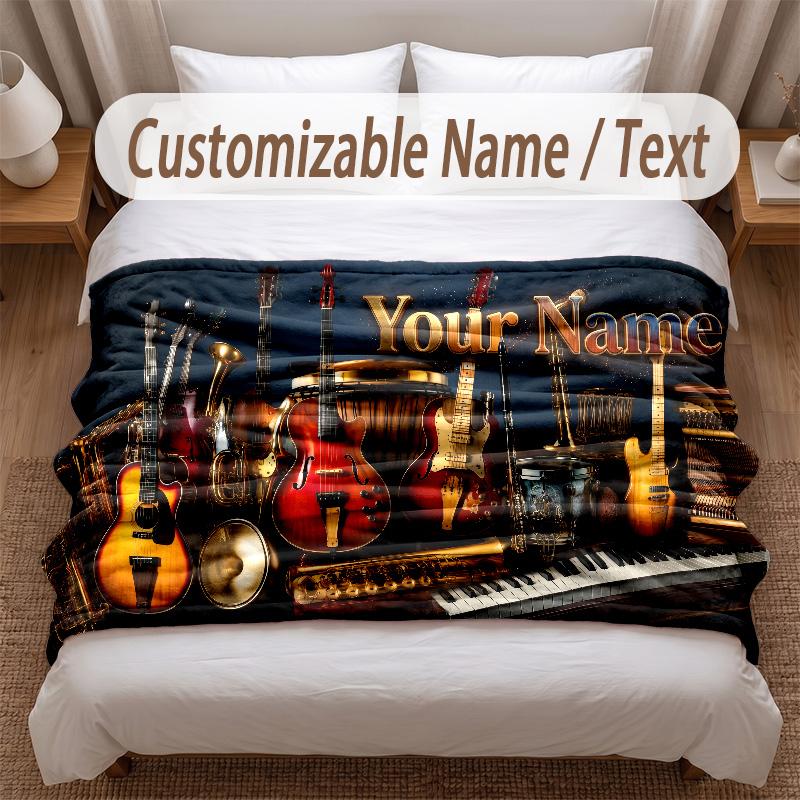 Music General Theme Soft Blanket Personalized Custom Name Text Print Warm Blanket Home Sofa Bedroom Decor