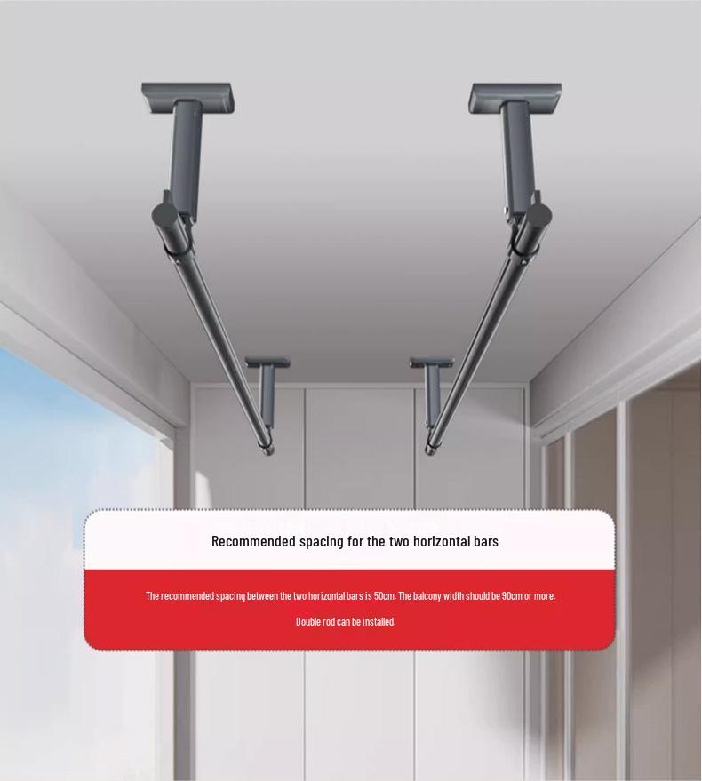 Aluminum Windproof Balcony Drying Rod - Top-Mounted, Hole-Punching Design for Secure Clothes Hanging