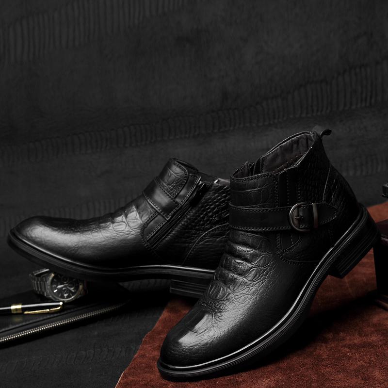 Men Formal Boots Luxury Brand Business Men Shoes High Top Winter Boots Men Boots Crocodile Leather Shoes Non-Slip Ankle Boots