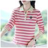 Spring and Autumn Commuting Casual Fashionable Striped Polo Shirt Long Sleeve T-shirt Female Fashionable Mom Top