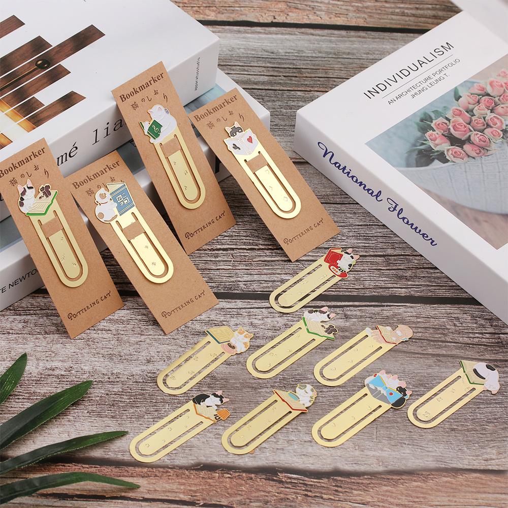School Supplies Cartoon Gold-plated Label Book Folder Bookmark Cute Cats