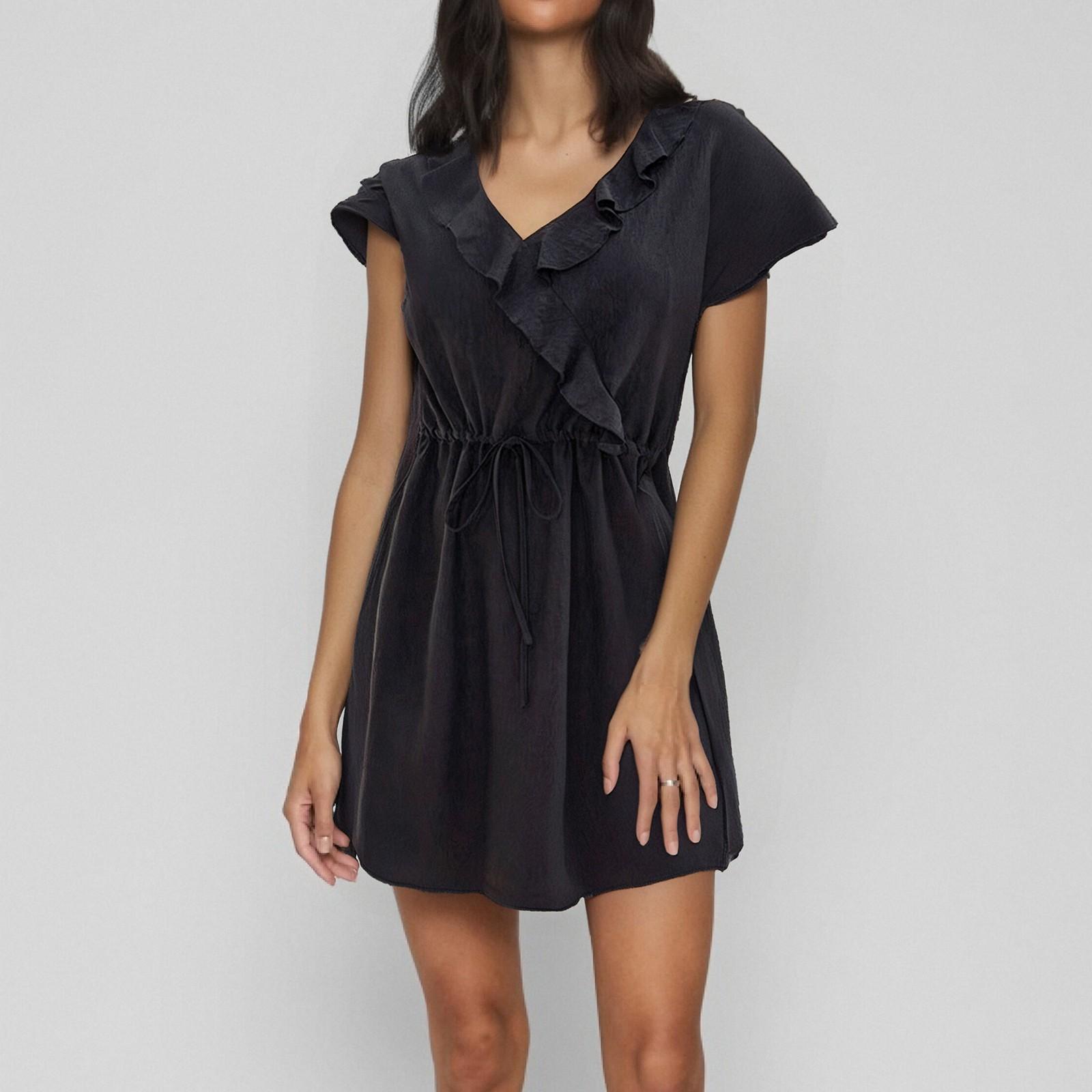 

Женская мода повседневные платья-туники с V-образным вырезом и оборками XL чёрный