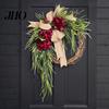 Wedding Gift Garland Artificial Hydrangea Wreath for Front Door 16 Inch Lifelike Floral Seasonal Hanging Decor with Burlap Bow Wall Party Home
