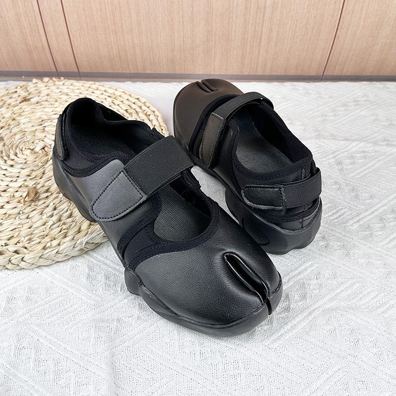 Tabi Shoes New Fashion Belt Buckle Split Toe Shoes Sneakers Ladies Leather Flat Shoes Mary Jane Casual  For Women