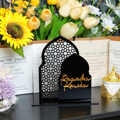 Hollow Castle Ramadan Ornaments Gold Black Acrylic Islamic Festival Gifts Craft Desktop Ornament Eid Mubarak Decorations