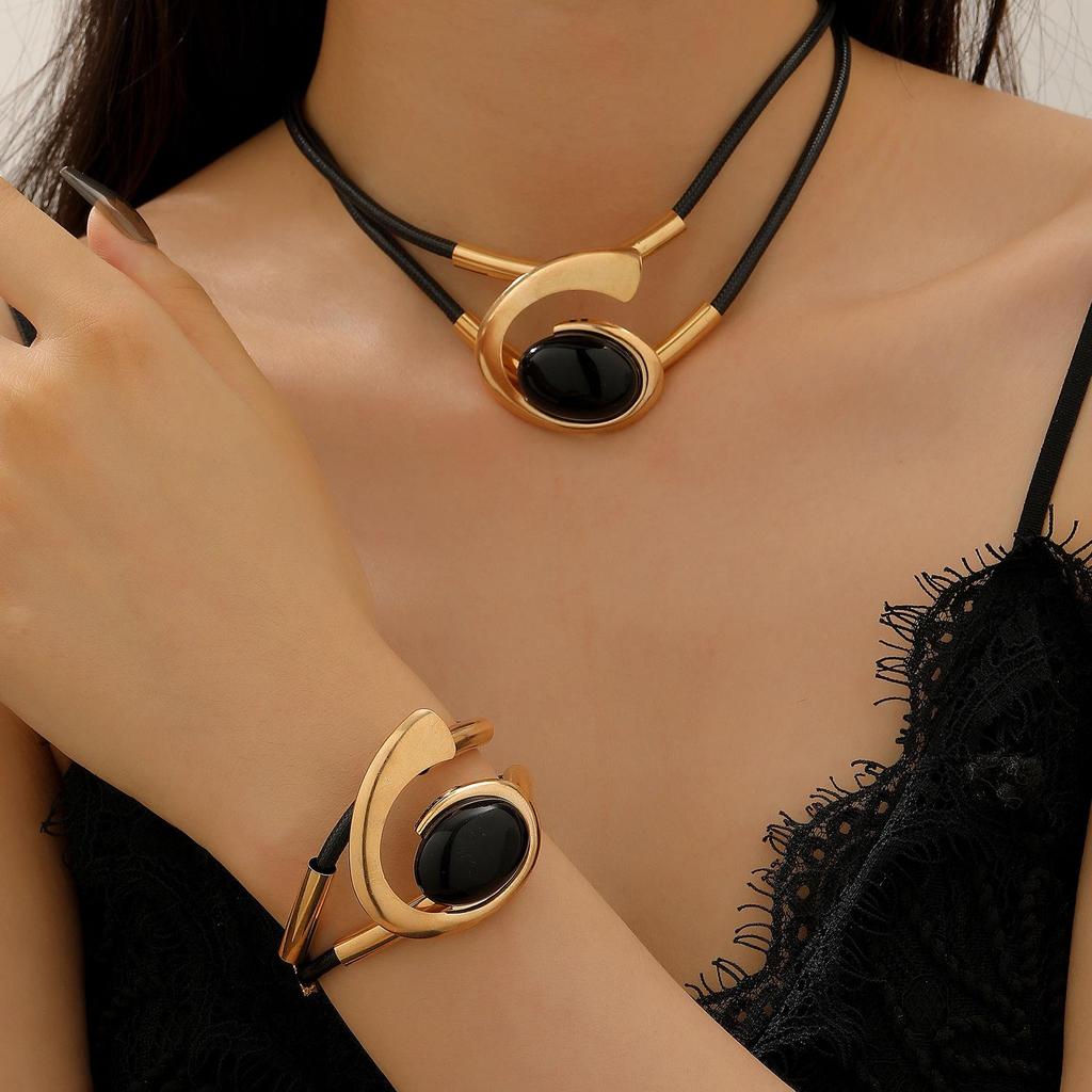 Bohemian Špirálový Šnek Akrylový Drahokam Šperky Set: Dámská sada náhrdelníku a náramku