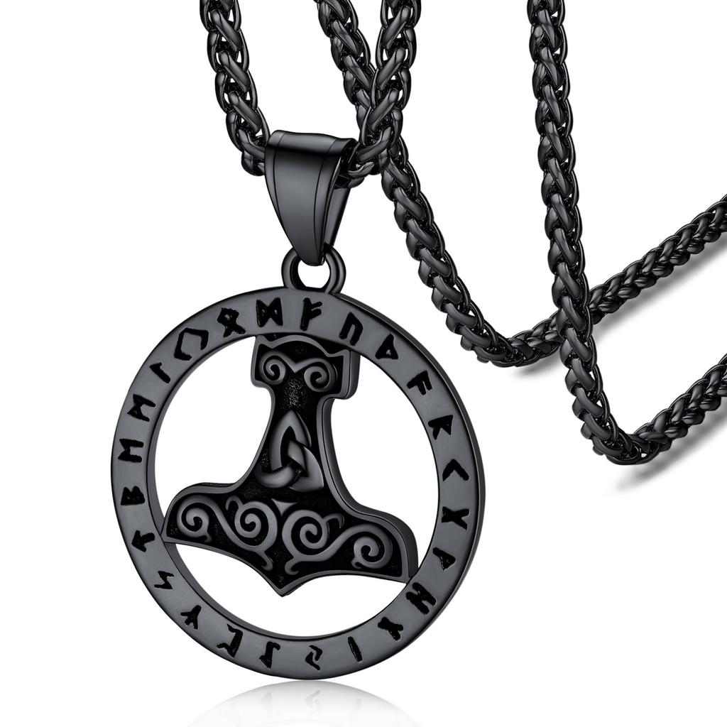 U7 Stainless Steel Viking Rune Hammer Necklace for Men Woman Norse Mythology Power Strength Symbol Pendant Unisex Jewel