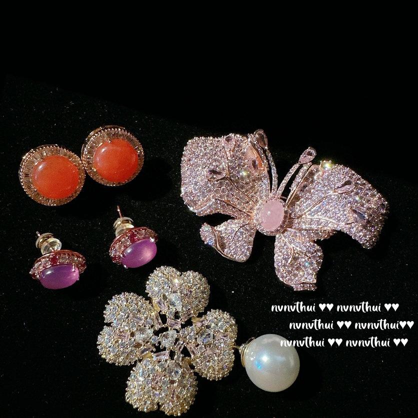 Monet Garden, Paparacha Butterfly Jewel Brooch, Water Spirit, Fancy Orange Diamond Pink Purple Chalcedony Earrings