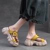 Zapatillas de cuero genuino a la moda con suela gruesa y punta abierta para exteriores, zapatos de plataforma para mujer