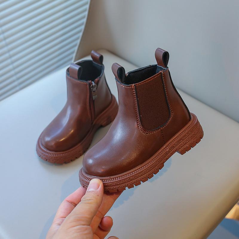 

Kids Chelsea Boots Classic for Boys Girls Toddlers Children Rubber Boots Ankle High with Zipper Non-slip Autumn Winter 21 коричневый