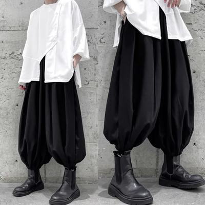 Men Spring Casual Pants for High Street Elastic Waist Harem Pants Male Black Wide Leg Trousers Streetwear