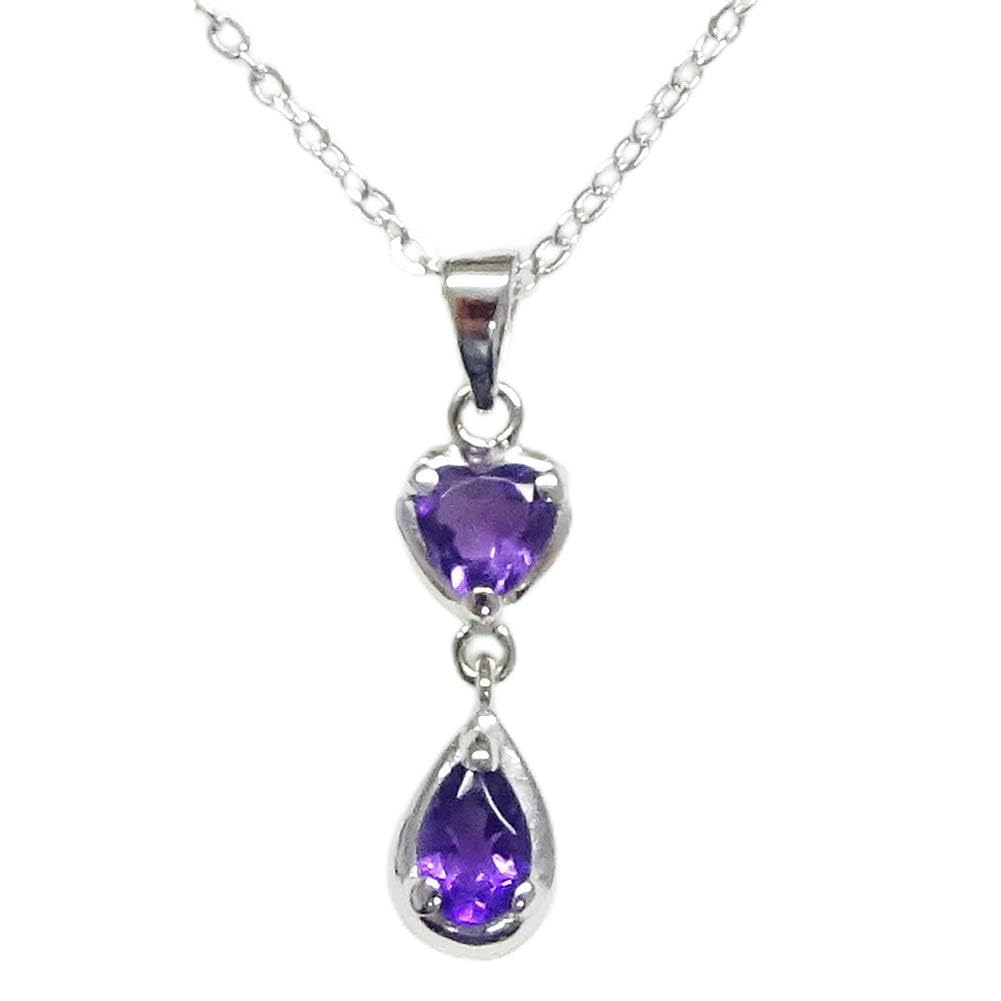 [Your and My Jewelry Box] Amethyst Pendant Necklace, Heart & Teardrop Type [February Birthstone] [Gift Wrapped]
