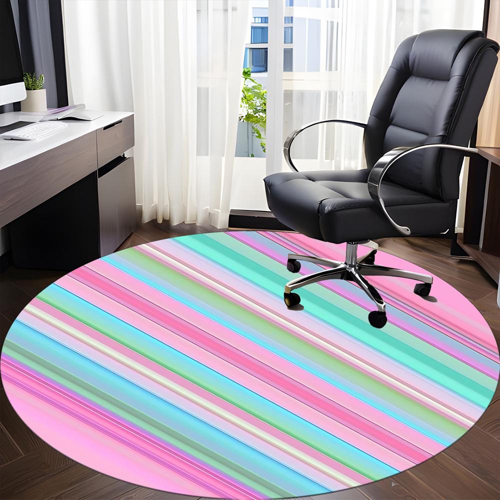 1pc Pastel Stripes Carpet for Office Non Slip, Round Carpet, Soft & Comfortable, Carpet for Office, Lightweight Round Floor Mat