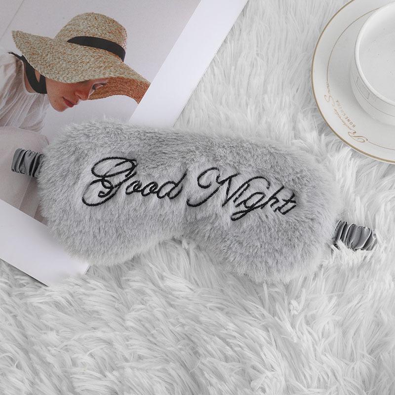 

1Pc Eye Mask Plush Good Night Embroidery Letter Sleep Eye Mask Shading Simulation Silk Rabbit Hair Eye Mask Simple and Comfortable
