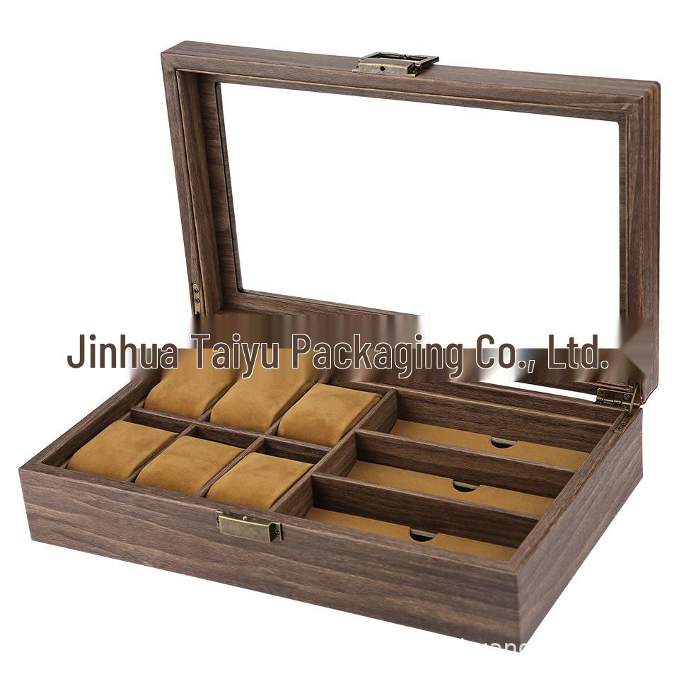 Retro Wood Grain Watch & Eyeglass Storage Box: Available in 3, 6, and 12 Slots