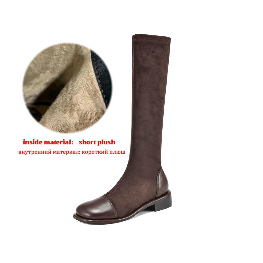 Krazing Pot Microfiber Autumn Winter Shoes Low Heels Size 43 Long Boots Half Boots Zip Stretch Thigh High Boots