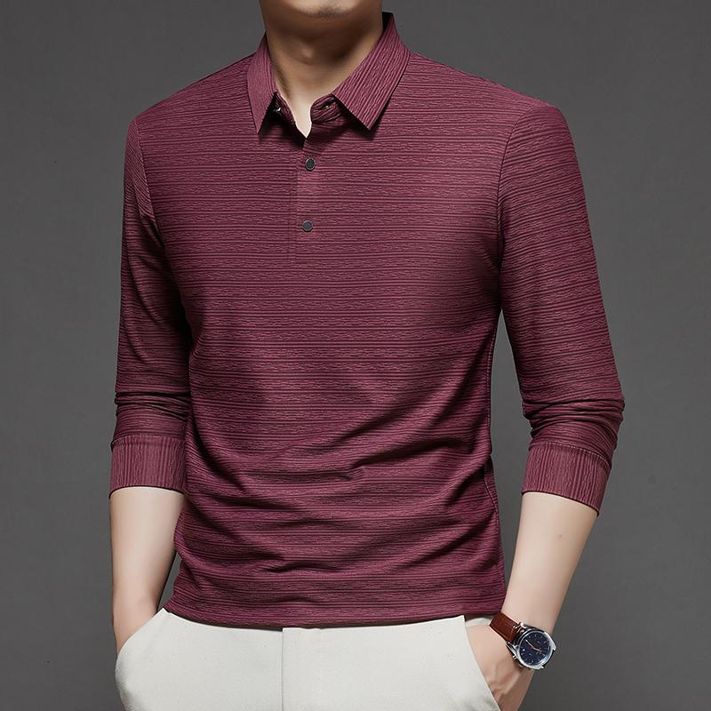 Spring Autumn Men's Business Casual Polos Long Sleeve Fashion Turn Down Collar Polo Shirts Man