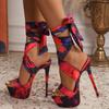 Eilyken Sexy Camouflage Extreme Stiletto High Heels Women Sandals Ankle Lace-up Stripper Party Prom Summer Shoes