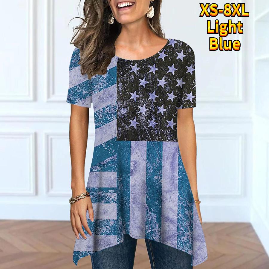 

Женский летний женский свободный топ с круглым вырезом и принтом с коротким рукавом, повседневный офисный свободный топ XS-8XL