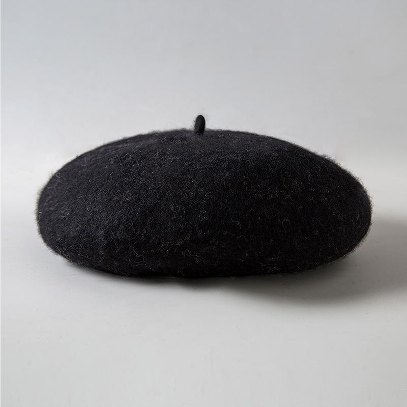 

Шерстяной берет, женская шляпа Bud, осень-зима, универсальная художественная шляпа художника, ретро-шляпа M（56-58cm） чёрный