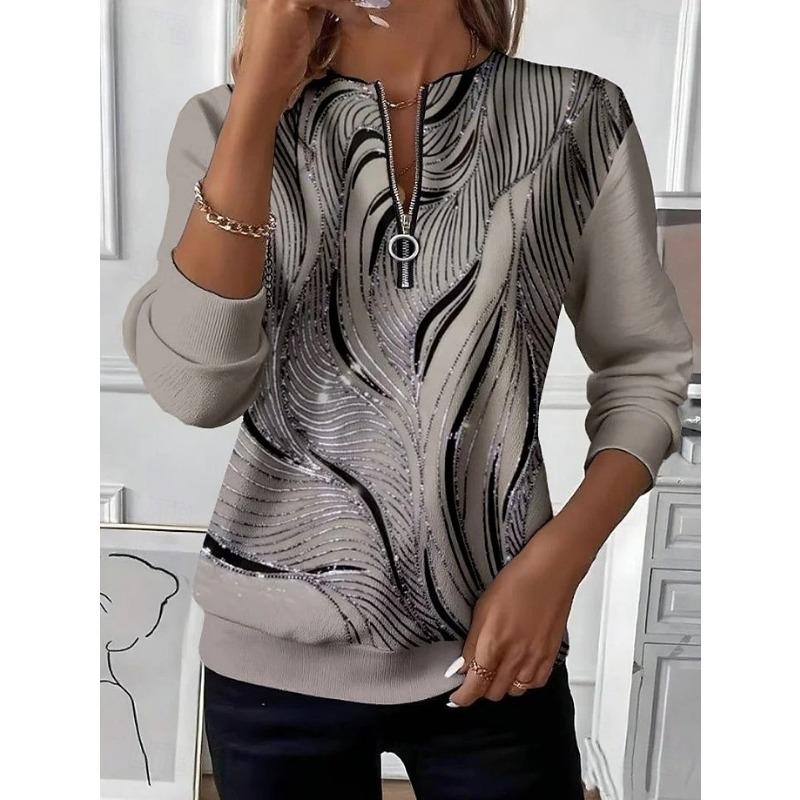 

Women’s Geometric Patchwork Sweatshirt, Half - Zip Front, Long - Sleeve, Casual Fall & Daily Wear M
