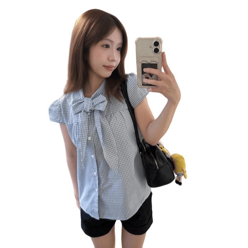 La Chapelle Women s Plaid Short-Sleeve T-Shirt One Size (Recommended 90-120 jin)