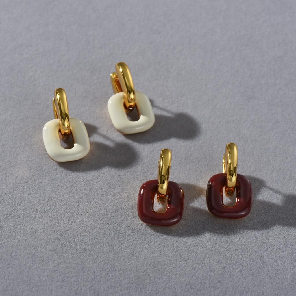 Niche Design Brass Plated 18K Real Gold Contrasting Color Drop Glaze Ear Buckle Trendy Temperament Versatile Commuter Earrings