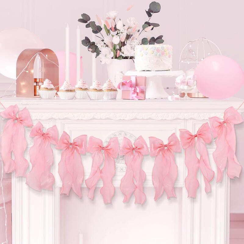 12/24PCS Bowknot Banner Hanging Pendant Garlands Princess Birthday Party Decor Baby Shower Wedding Party Photo Background Decor