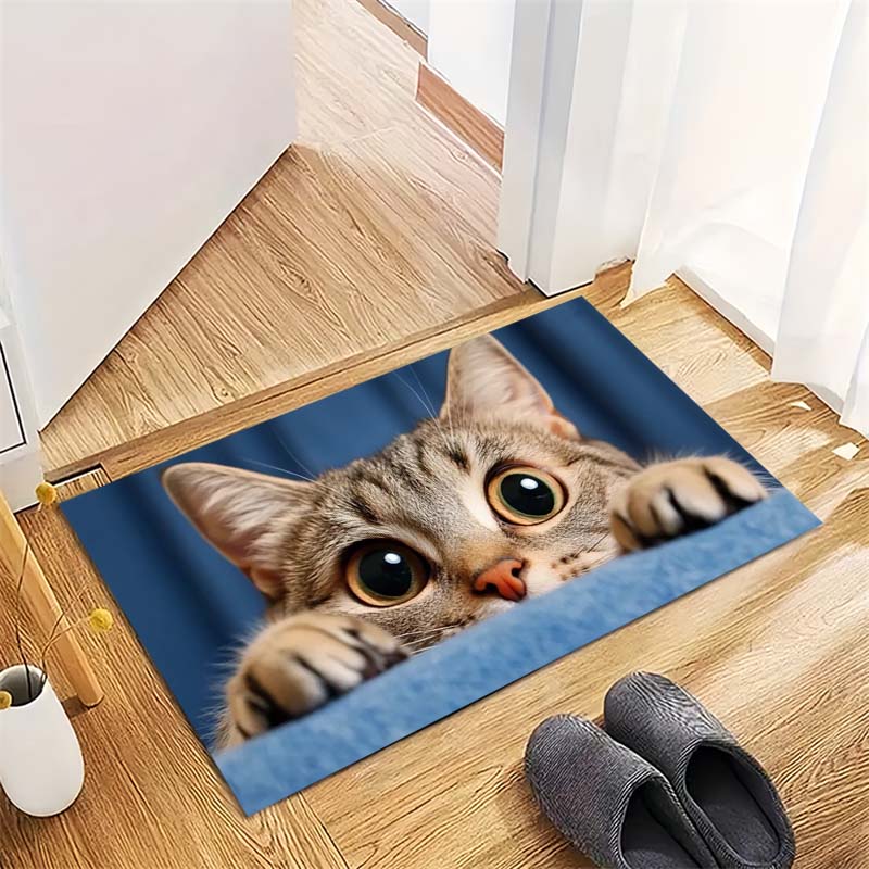 

Peeking Tabby Cat Non-Slip Doormat, Realistic Pet Print Entryway Floor Mat 40x60cm( 15x23in )