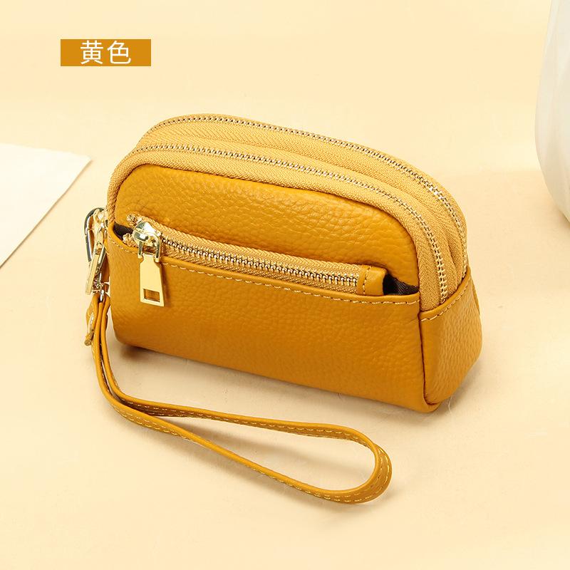 New Women's Mini Wallet Genuine Leather 3-Zipper Handheld Clutch Slim Compact Card Holder Coin Purse Minimalist Stylish Daily Accessory