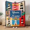 Lighthouse Scenery Blanket With Customizable Name Four Seasons Comfortable Shawl Blanket Suitable For Home Travel Camping Office Decoration Perfect