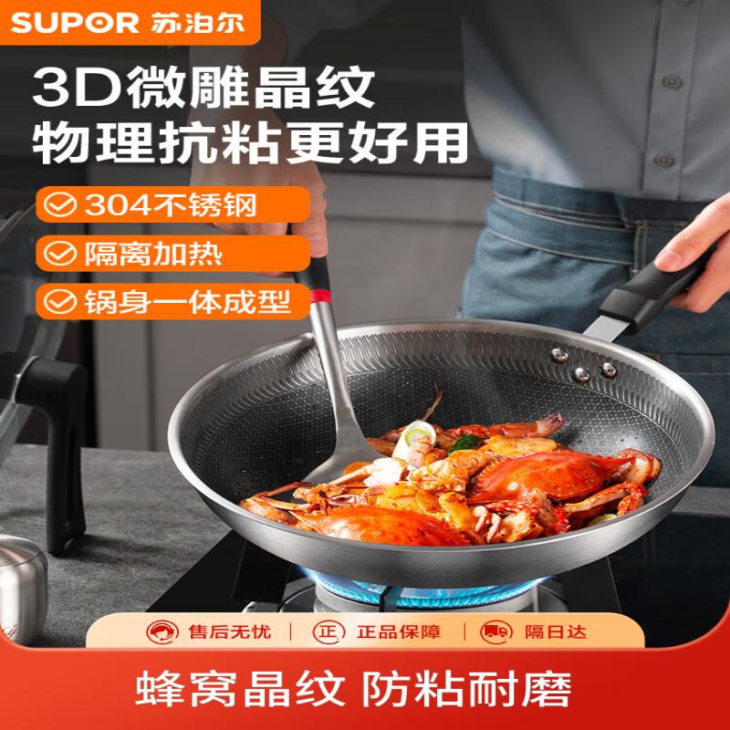 SUPOR 32cm Honeycomb Non-stick Stainless Steel Wok