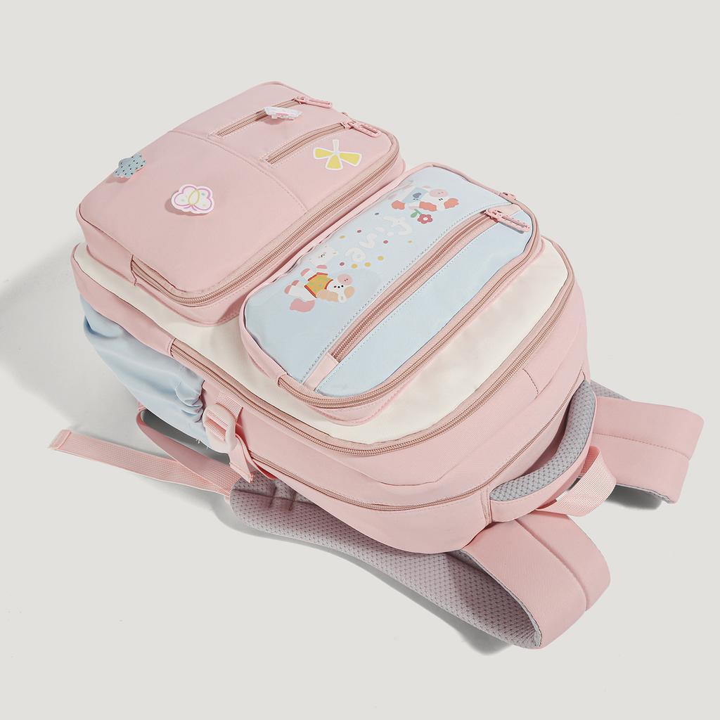Cartoon Casual Backpack for Girls,Large Capacity School Bag,Spine-Protecting Bookbag for Elementary Students with Ergonomic Back