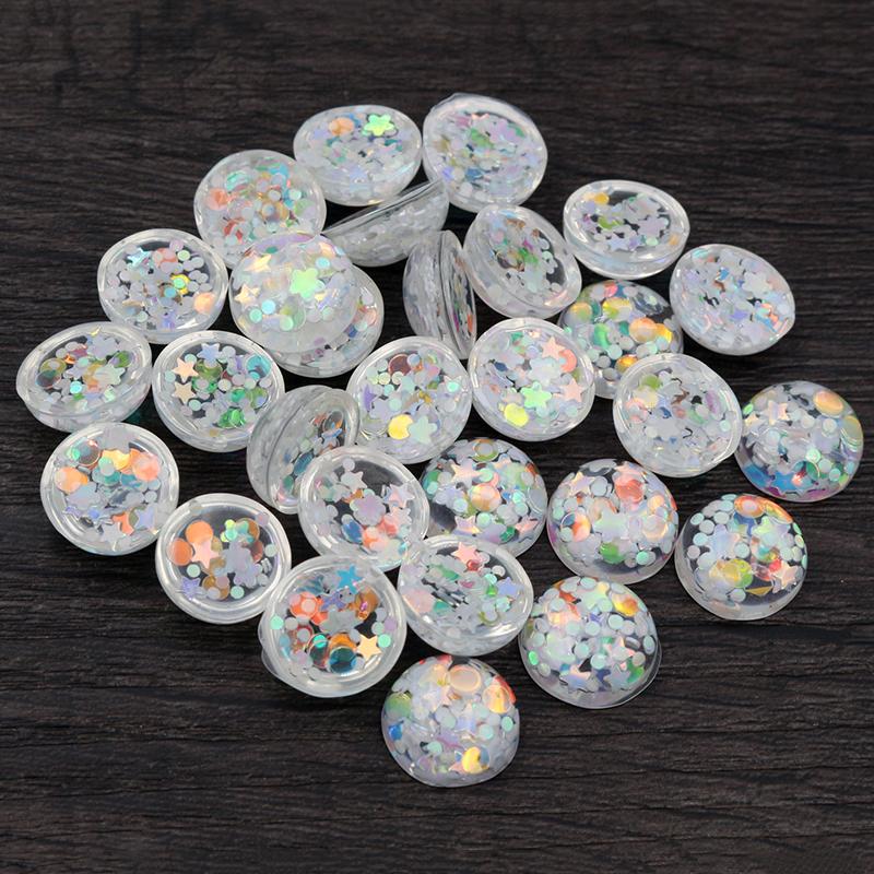 40pcs 12mm Mix Colors Star Round Moon Style Flat Back Resin Cabochon For Bracelet Earrings Accessories
