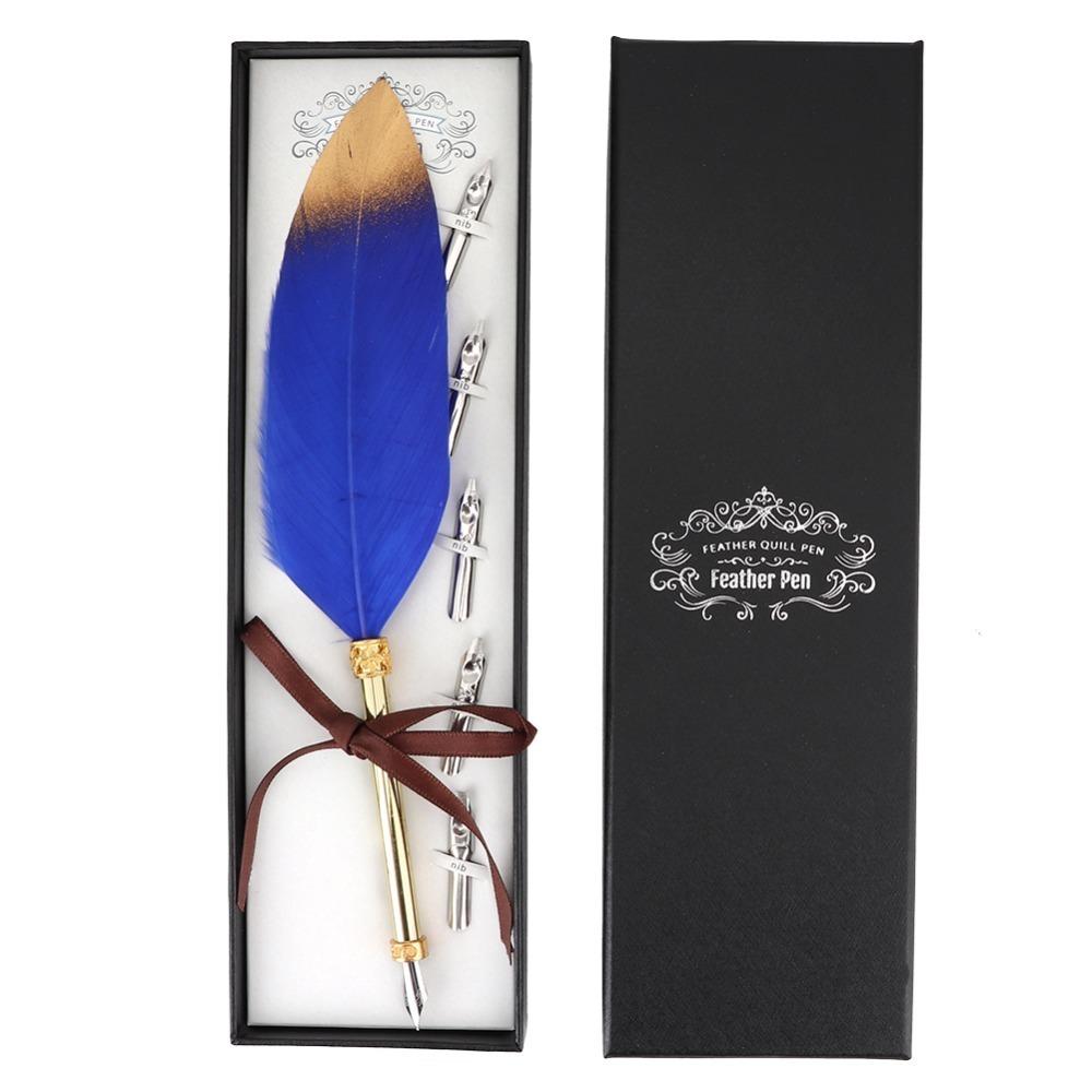 24cm/9.4in Calligraphic Pen Set Blue Dip Pen Set Replacement Feather Pen Kit Calligraphy Practice
