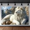 2D Flat Banner, 1 Piece - A Charming Background Featuring a White Lion, Showcasing the Scenery of the Snow-capped Mountains.zyc