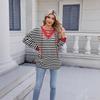 Spring/Summer New Style Striped V-Neck Sweatshirt with Tying Long Sleeve for Women