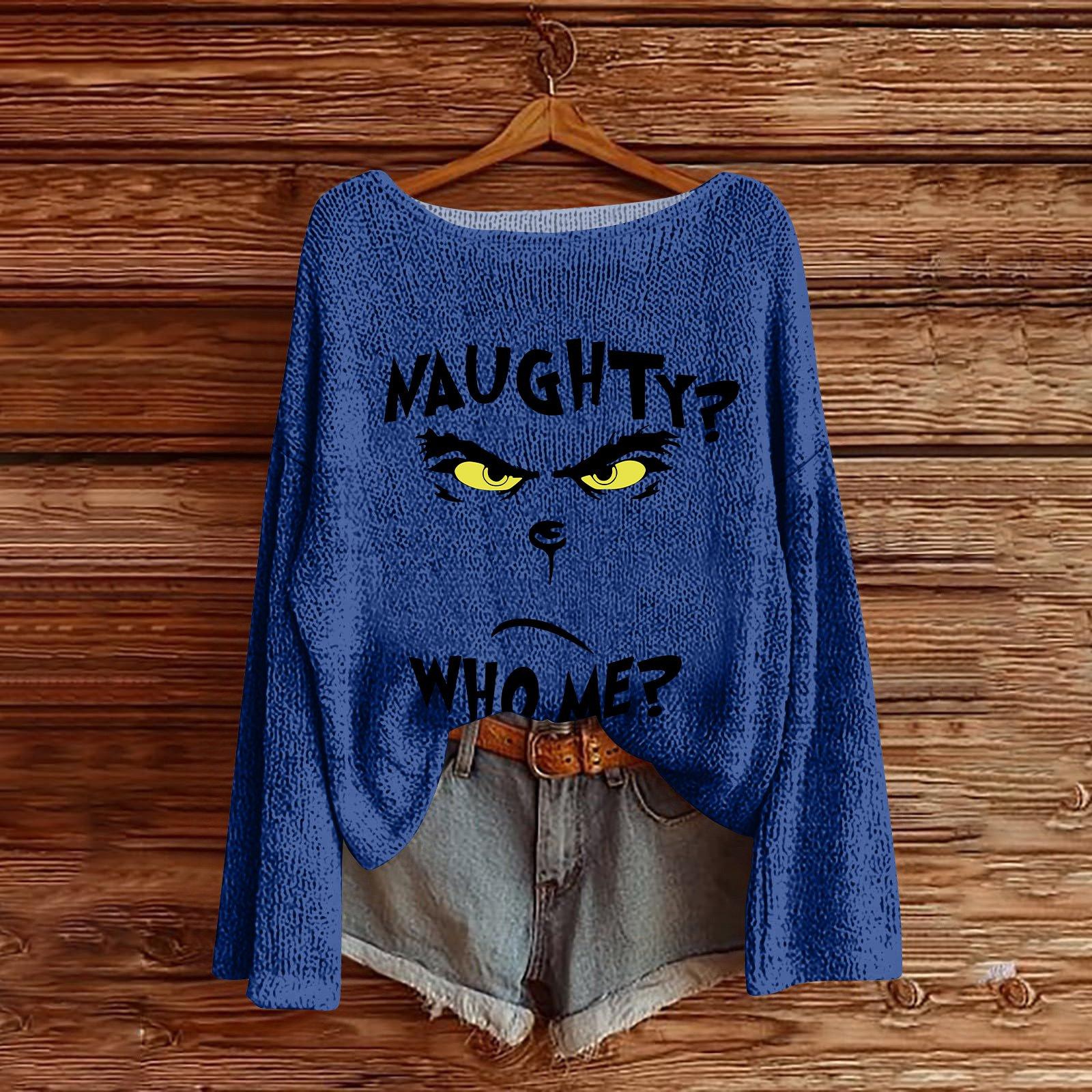 

Женский легкий свитер с круглым вырезом, повседневный вязаный пуловер с длинным рукавом и рождественским принтом. S